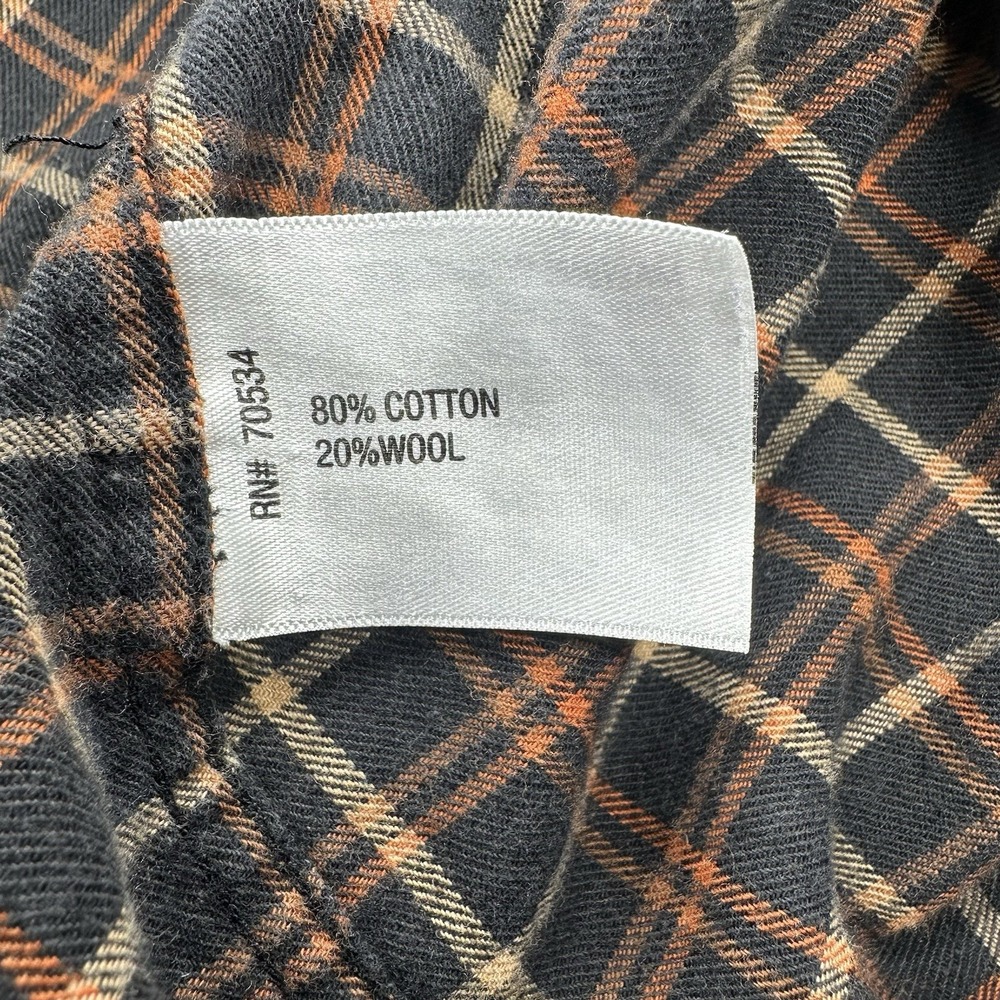 Orvis Men's XXL Plaid Button Down Shirt Black Orange‎ Check Wool Blend - Picture 2 of 9